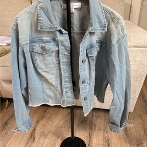 Light Blue distressed cropped Denim Jacket